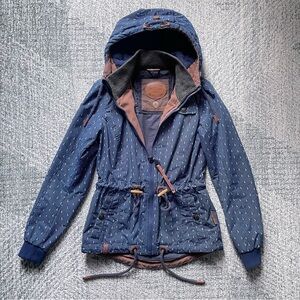 NAKETANO Women’s Puffer Jacket Parka Anchor & Polka Dot Print Hooded EUC REI